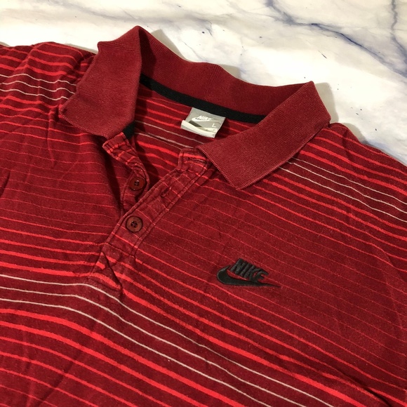 Nike Men's Red Striped Short Sleeve Polo Shirt - Picture 2 of 6